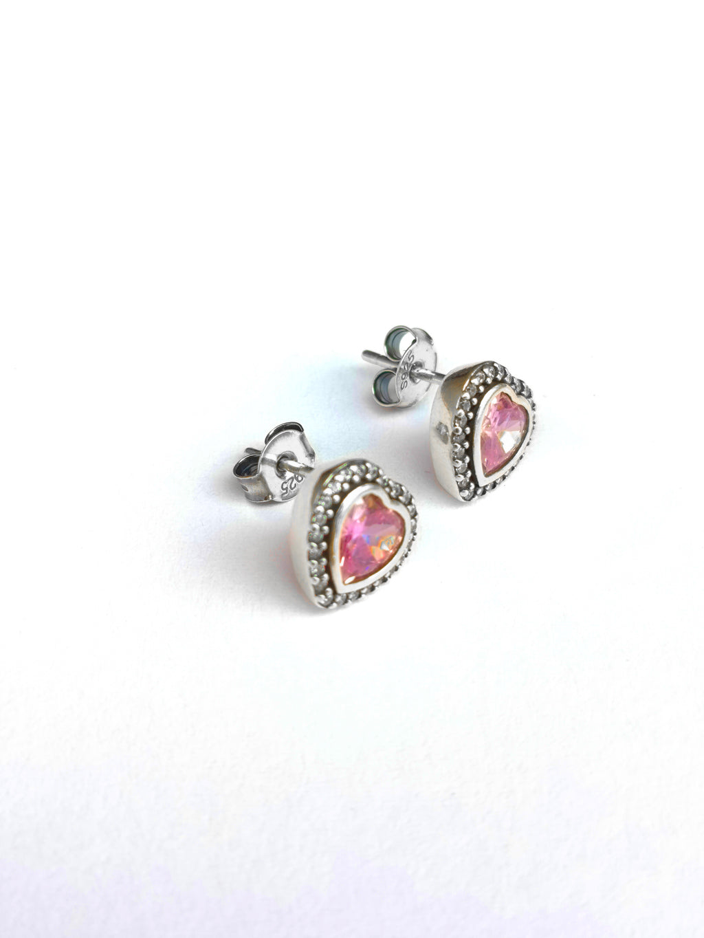 Arete Corazón Rosa Brillante – Plata 925