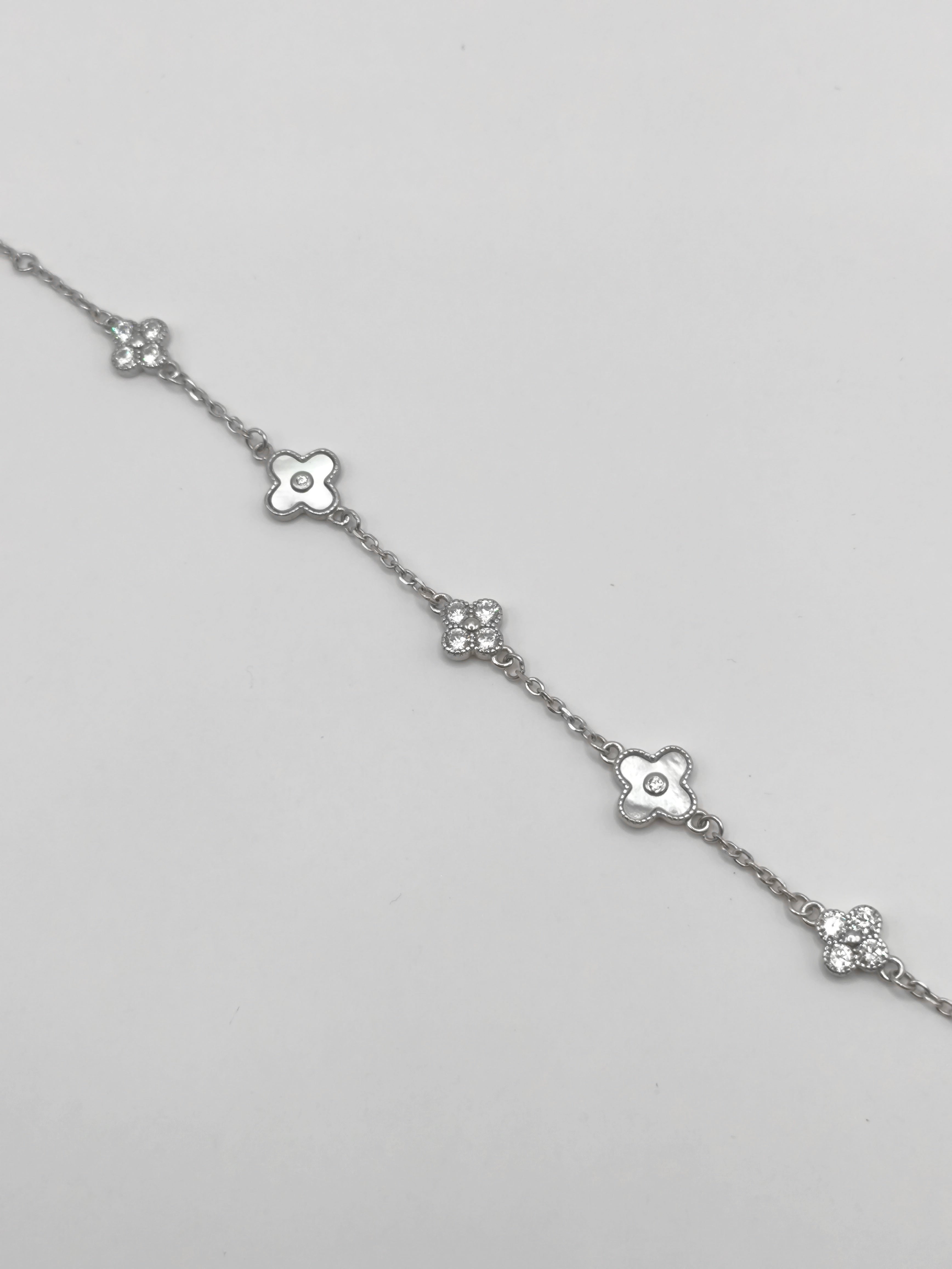 Pulsera Trébol Dual Shine – Madre Perla y Circonias en Plata 925