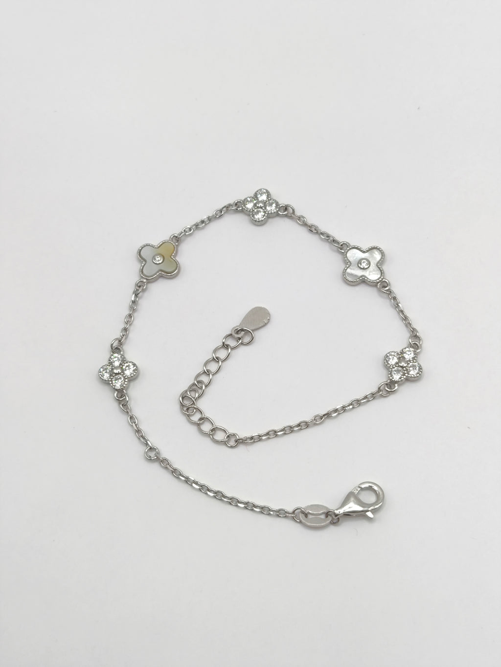 Pulsera Trébol Dual Shine – Madre Perla y Circonias en Plata 925