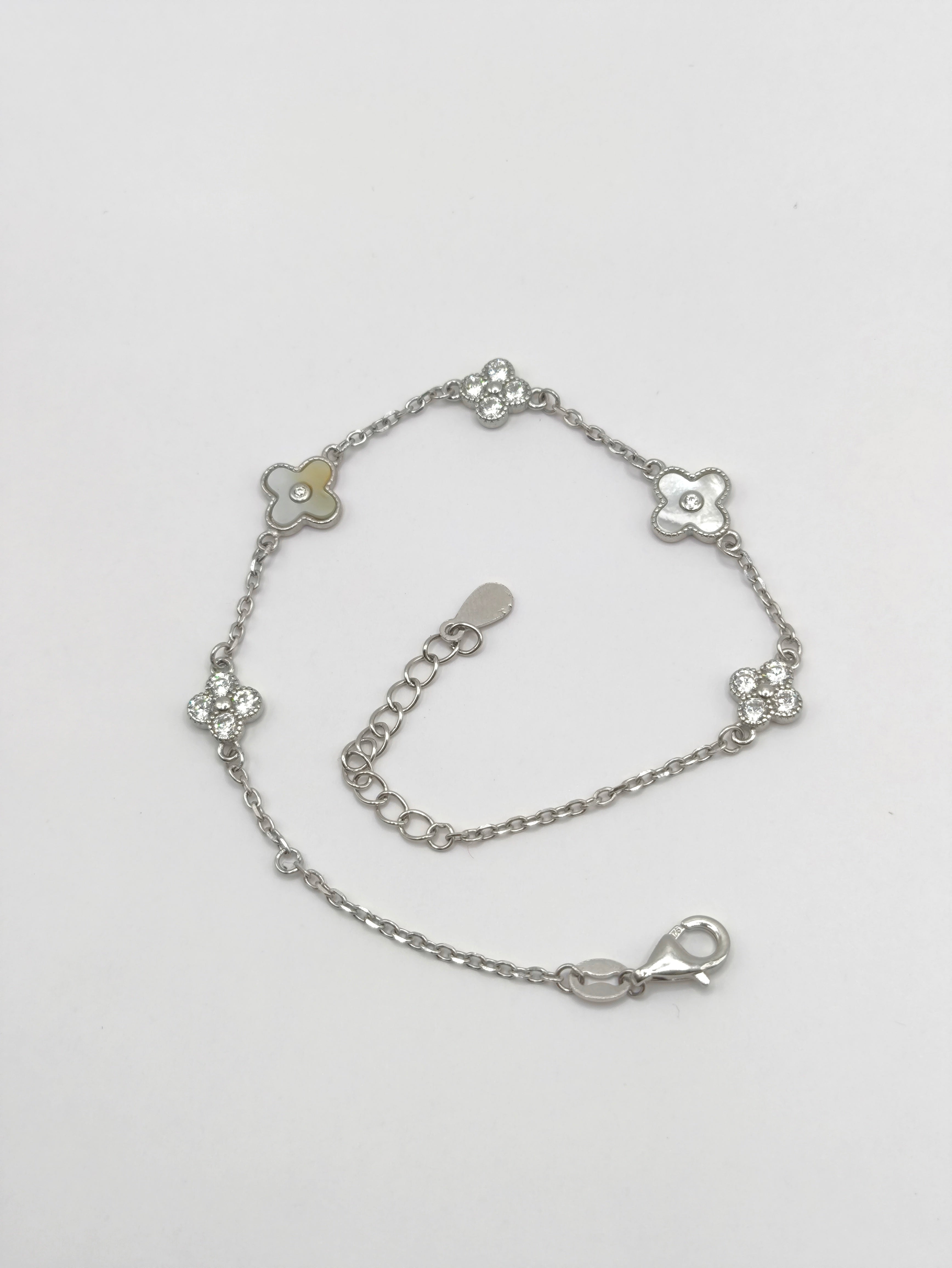 Pulsera Trébol Dual Shine – Madre Perla y Circonias en Plata 925