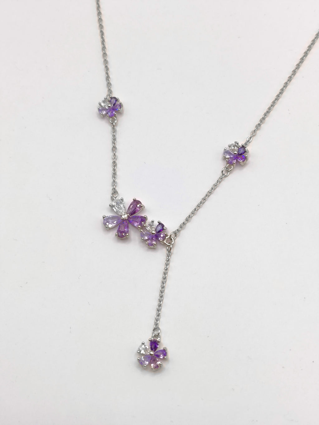 Collar Flores Violetas con Circonias – Plata 925