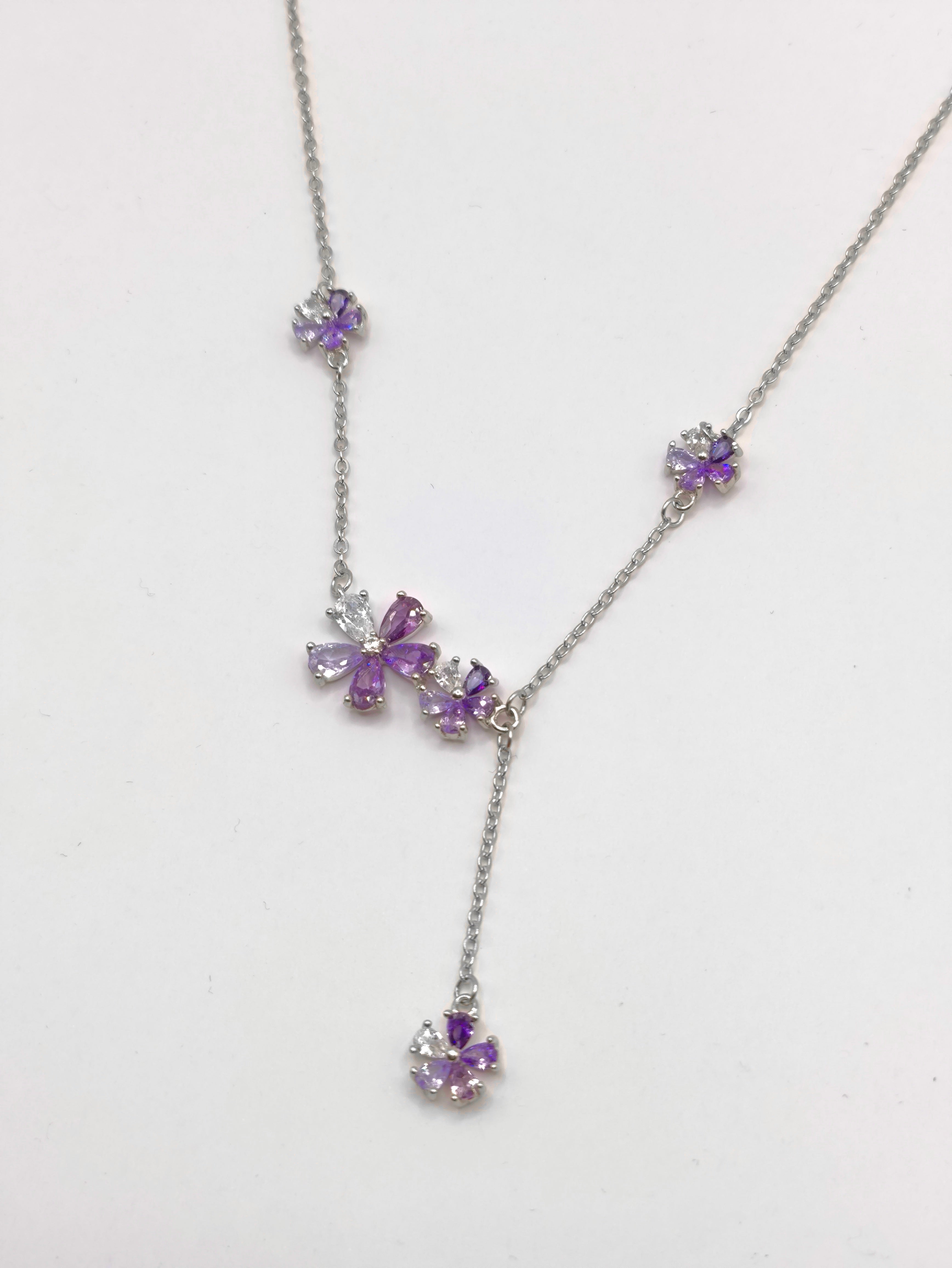 Collar Flores Violetas con Circonias – Plata 925