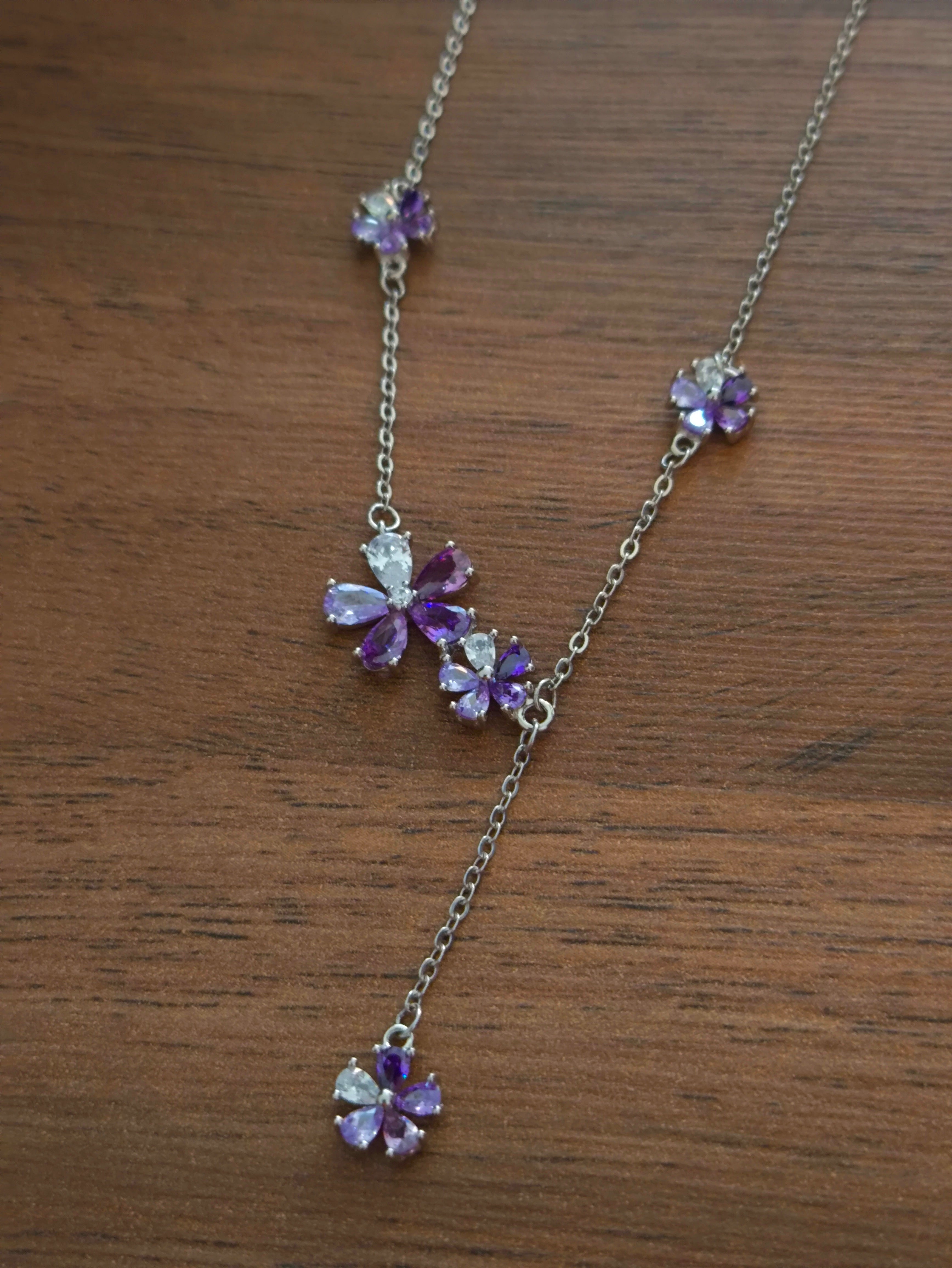 Collar Flores Violetas con Circonias – Plata 925