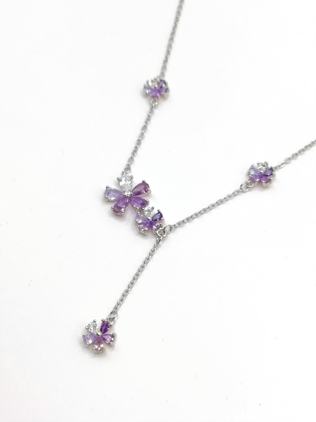 Collar Flores Violetas con Circonias – Plata 925