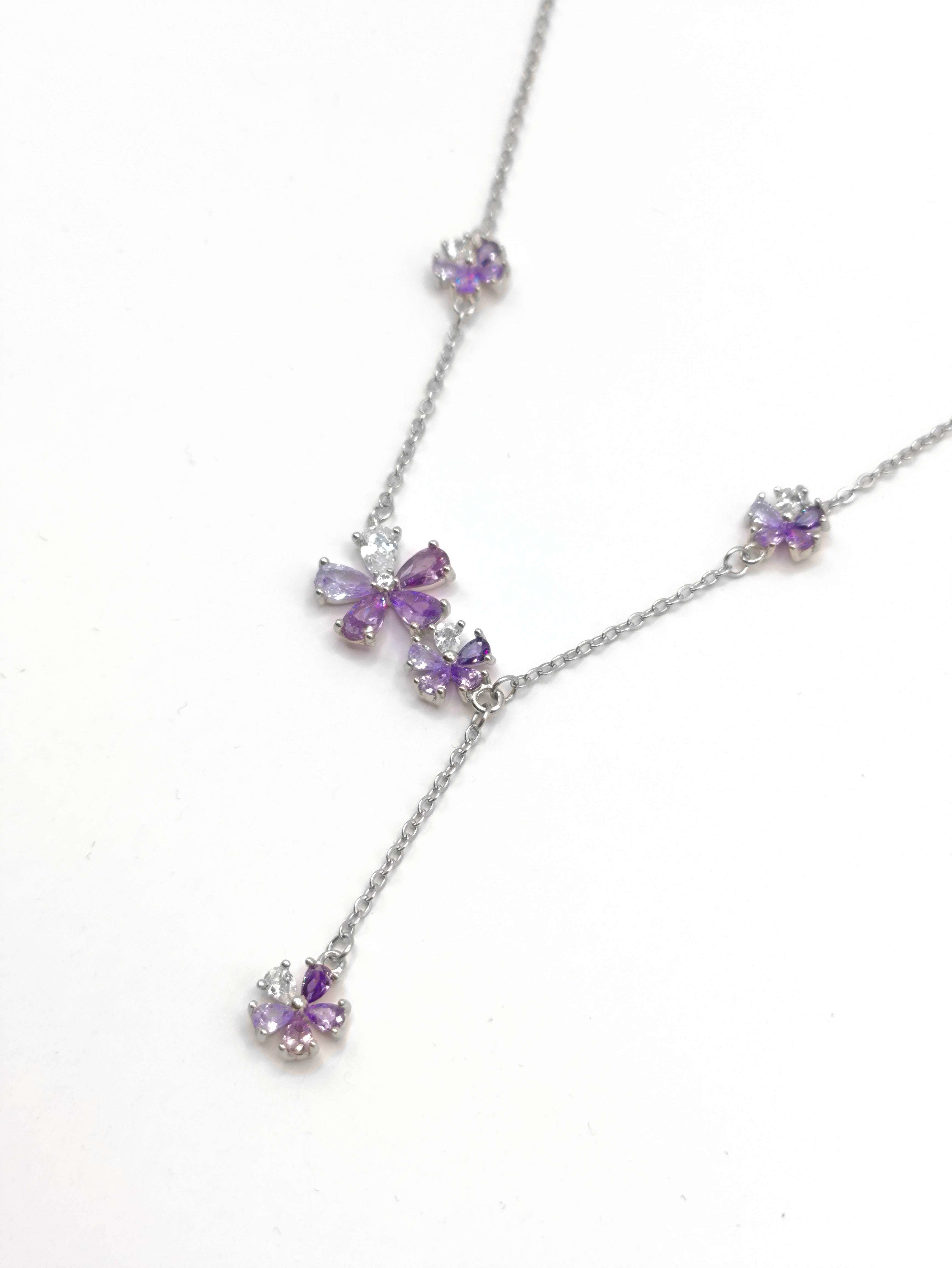 Collar Flores Violetas con Circonias – Plata 925